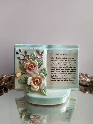 Norcrest Lord's Prayer Open Bible Planter Wall Pocket Irresidencent Glaze VTG • $15.98