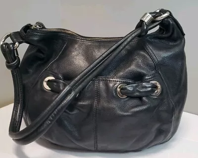 B. Makosky Large BLACK Pebble Leather Shoulder / Hobo Bag Silver Tone Hardware • $29.99