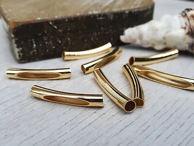 26 X 4mm Gold Plated Cut Out Tube Beads | Tubular Spacer Beads | 8 Pcs • £4.60