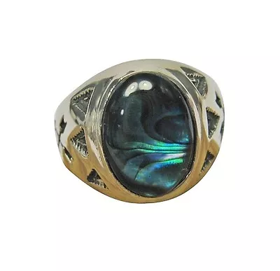 Abalone Arrow Design Ring Blue Paua Shell Stainless Steel Size 9 10 11 12 13 14 • $22.50