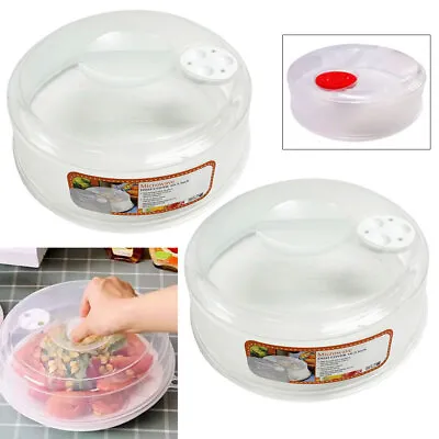 2 Pc Microwave Splatter Cover Large Plate Clear Steam Vent Lid 10.5  Food Dish • $11.75