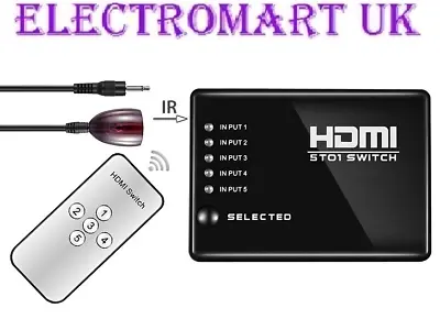 5 In 1 Hdmi Input Selector Switch Box With Ir Remote Control • £9.90