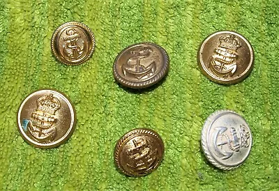 NAVAL BUTTONS X 6 - VARIOUS - BRASS FINISH - Good • £2