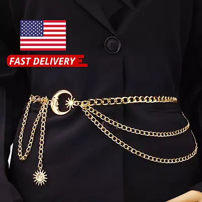 Metallic Waist Chain With Moon Shaped Decor Multi-layered Waist Belt For Dress • $9.99