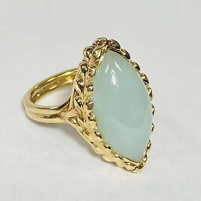 Ming's Honolulu 14K Yellow Gold Marquise Cabochon Water Jade Size 5.75 Ring 7.4g • $1150