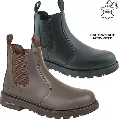  Mens Dealer Chelsea Lightweight Leather Safety Work Boots Steel Toe Cap Shoes   • £25.99