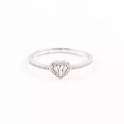 10K White Gold Heart Shaped Ring With Natural Diamonds (0.19 CTW) In Size 10 • $247.68