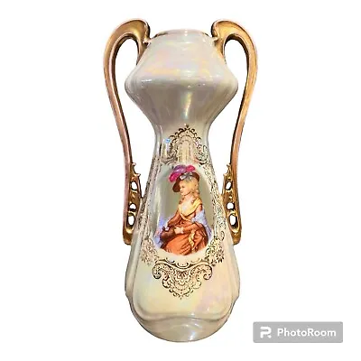 Antique Victoria Austria Porcelain Hand Painted  Ivory/Gold Vase Victorian 10” • $77