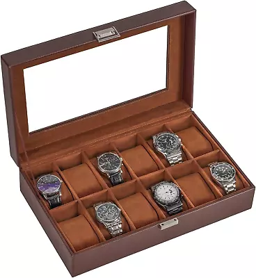 Watch Box For Men 12 Slot Watch Display Case Mens Watch Box Organizer PU Leath • $26.44