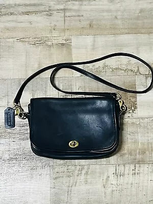 VTG Coach Penny Black Leather Bags Crossbody Shoulder Purse #9755 Vintage • $119.99