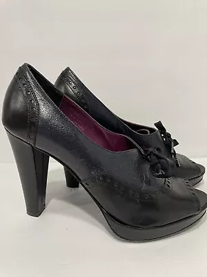 Coach Black Peep Toe Heels Womens Size 8 Shoes Lace Up Claudine Made In Italy  • $74.97