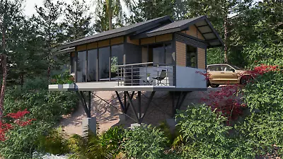 Modern Cabin House Plan 3D Images DWG CAD File And PDF For Blueprint Plans • £43.43