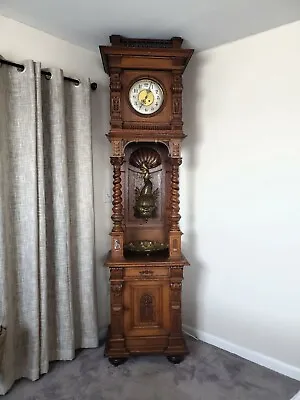 Rare HUGE 1890s Lenzkirch German Oak Grandfather Clock  Dragonfish Wine Fountain • $6995