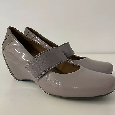Clarks Softwear Wedge Heel Shoes Leather Taupe Grey Court Slip On Size 6 39 • £25