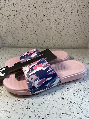 Under Armour UA Ansa Slides Girls 5 Youth Pink Blue Sandals Shower Shoes Logo • $25