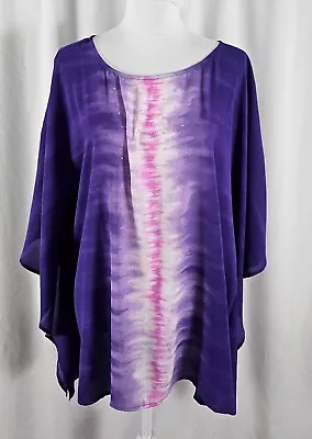 New Quacker Factory Womens Pullover Top Purple Pink Flowy  Sequins Polyester XL • $21.99
