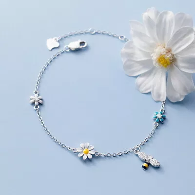 £3.44 • Buy 2022 Fashion 925 Silver Bee Daisy Flower Bracelet Chain Women Jewellery Gift