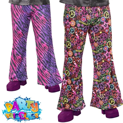 £10.49 • Buy Mens 1960s Flares Fancy Dress Peace Out Disco Fever Zebra Print 1970s Trousers 