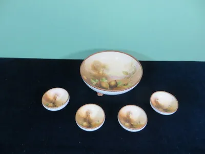 Nippon Hand Painted 5 Pc Porcelain Footed Fruit Berry Nut Bowl Dish Set M ACORNS • $10.39