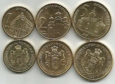 SERBIA COMPLETE FULL COIN SET 1+2+5 Dinara 2018 UNC UNCIRCULATED LOT Of 3 COINS • $3.29