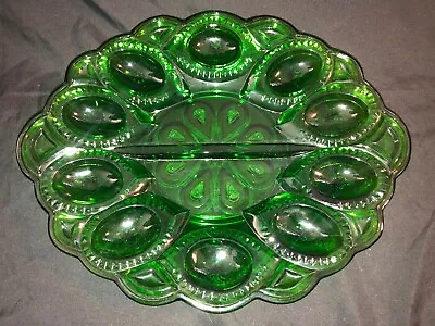 L.E. Smith Moon And Stars Green Egg Plate • $74.99