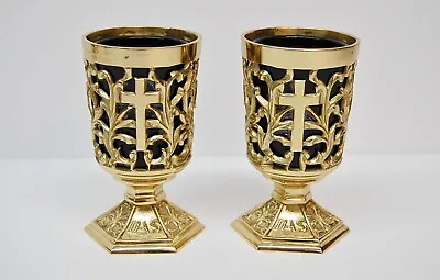 Pair Of Brass Votive Candle Holders With Purple Glass #284 • $165
