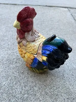 Rooster Ceramic Vintage Figurine Chicken Cookie Jar Painted Hen Home Decor • $55