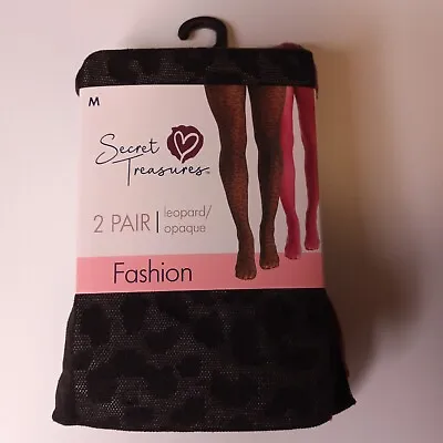 Secret Treasures Women's Wine Red Opaque & Black Leopard 2 Pack Tights Size M • $1.40