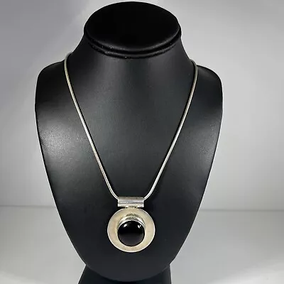 Vintage Taxco Onyx Pendant And Necklace 23” • £96.43