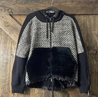 Authentic Moncler Maglia Cardigan Women's Black Lamb Jacket Ski Hooded Size M • $599.99
