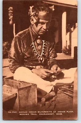 Postcard NAVAJO INDIAN SILVERSMITH AT INDIAN PLAZA. MOHAWK TRAIL. CHARLEMONT. MA • $4.99