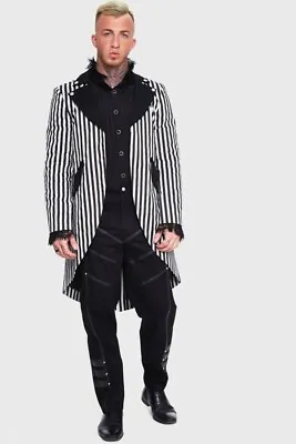 Steampunk Beetlejuice Stripe Tail Coat Freakshow Tim Burton Style  L Last One!! • £38.99