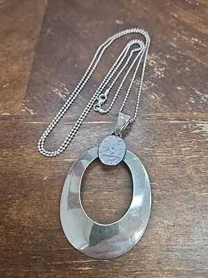 Sterling Silver - Modernist Circle Drop Pendant 30  Necklace • $24.99