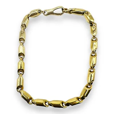 14k Yellow Gold Mens Bracelet Fancy Bullet Barrel 5.5 Mm Link 9.5  14.3 Grams • $1300