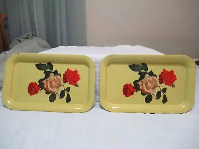 2 Mid-century Metal Lap Tray Serving Roses 14-1/4  X 8-3/4  Nice (ad 24) • $8.99