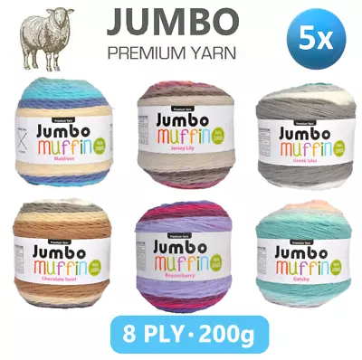 100% 8 Ply Knitting Yarn JUMBO Premium Acrylic Crochet Craft 200g Super Soft 5PC • $41.79