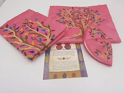 Set Tallit + Kippah + Bag Embroidered Silk Yair Emanuel Women Tree Of Life Pink • $99