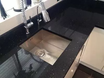 Stardust Black Sparkling Quartz Kitchen Worktop SAMPLE • £1.99