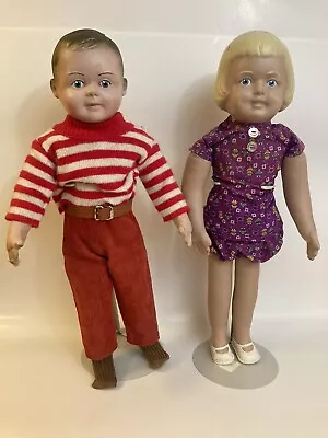 2 1940s Martha Chase Rubber Oil Cloth Dolls Boy Girl Pair • $99