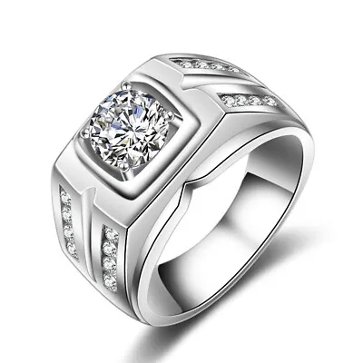 925 Sterling Silver Rings 1.25 Carat Crystal Zircon Men's Fashion Wedding Rings • $9.51