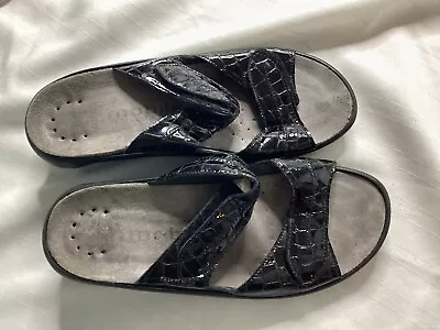 Mephisto Mobils  Sandals 38 Snake Leather Wedge Black EUR 38 US 8 • $37