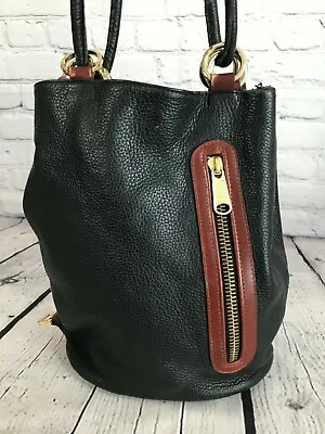  Vintage PATTIE JARRELL Colorado Black Leather Bucket HOBO Bag Purse  • $19.99