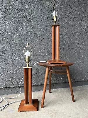 Pair Walter Von Nessen Wood LAMP MID CENTURY Thurston EAMES ERA • $650