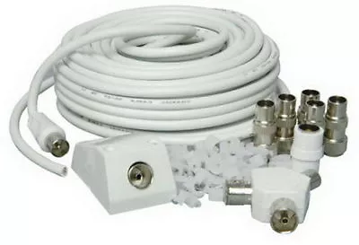 15m TV AERIAL COAXIAL CABLE EXTENSION KIT FREEVIEW CABLE PLUGS COAX LEAD • £8.99