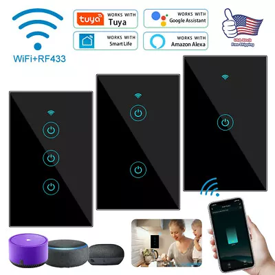 $16.48 • Buy WiFi Smart Wall Light Switch Glass Screen Touch,Alex Voice Control 1/2/3 Gang US