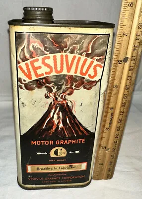 $24.50 • Buy Antique Vesuvius Motor Graphite Lubrican Tin Litho Can Oil Gas Motor Volcano Wow