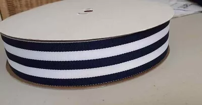 £1.50 • Buy 1 METRE - 38mm (1.5 ) Wide NAVY/WHITE WOVEN DOUBLE SIDED NAUTICAL STRIPE RIBBON 
