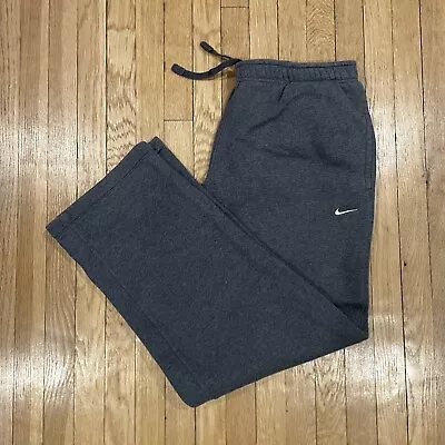 Vintage Y2K Nike Fleece Sweatpants Baggy Wide Leg Dark Gray Size L Grunge Skater • $25