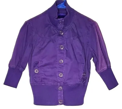Miley Cyrus MAXazria Girl L Jacket Purple Snap Front Pockets Band Waist Sleeves  • $19.97