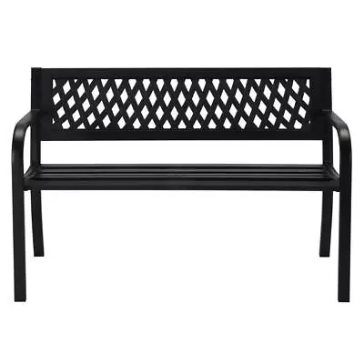Outdoor Bench Metal PVC Rust-Resistant Patio Garden Furniture Armrest Seat • $79.99